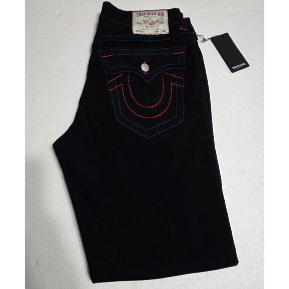 New True Religion Jeans Geno Big T Flap Relaxed Slim Black Jeans Men's 34x32 - Picture 1 of 14